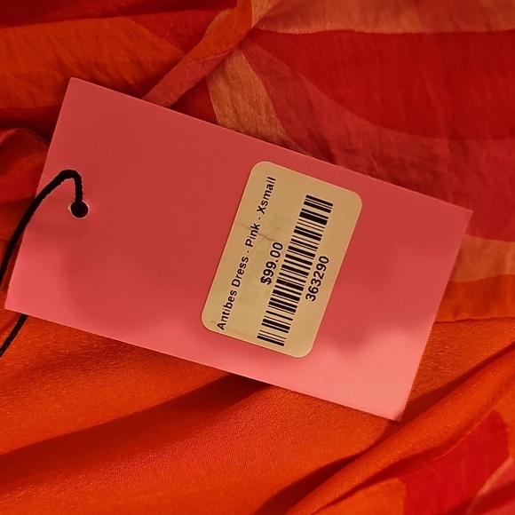 THML Smocked Waist Tiered Orange and Pink Midi Dress - Picture 5 of 5